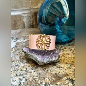 Gold Pink Enamel Hinged Bangle Bracelet